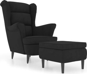 vidaXL Fotoliu cu spătar cu aripi și taburet, negru, catifea