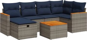vidaXL Set canapele de grădină, 7 piese, cu perne, gri, poliratan