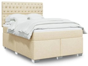 vidaXL Pat box spring cu saltea, crem, 160x200 cm, material textil