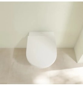 Set vas WC rimless suspendat, Villeroy&amp;Boch Subway 3.0, TwistFlush, cu capac inchidere lenta, 37x56cm, CeramicPlus, 4670TSR1