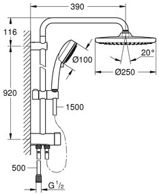 Coloana dus Grohe NewTempesta, palarie 25 cm, crom, fara baterie-26675000