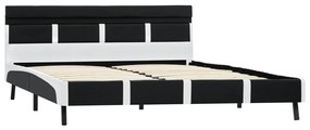 Cadru de pat cu LED, negru, 160 x 200 cm, piele ecologica Alb si negru, 160 x 200 cm