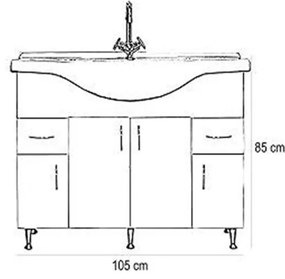 Dulap inferior Bianca Plus 105 cu lavoar, culoare Aida nuc