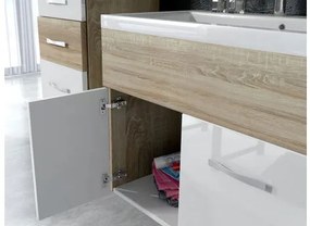 Mobilier baie Lomesa MDF (Stejar wotan + Alb lamel) (cu sifon). 1103972