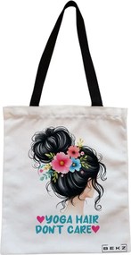 Sacosa de Panza pentru Cumparaturi, Geanta Tote, Yoga Hair don't care, Cu fermoar, 38x34.5 cm, Alba, BEKZ®