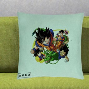 Perna Personalizata Dragon Ball Goku si Shenron Actiune, 40x40 cm, Verde Menta, Husa Detasabila, Perna Inclusa, BEKZ®