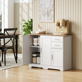 HOMCOM Comodă Modernă din Lemn cu 2 Sertare și 2 Dulapuri, 100x40x78 cm, Alb și Culoare Lemn | Aosom Romania