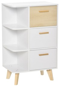 HOMCOM Dulapior multifunctional cu 3 Rafturi Deschise si Sertare, Mobilier pentru Sufragerie, Bucatarie, Birou din Lemn Alb, 60x40x100cm