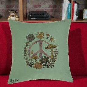 Perna Decorativa Peace Ciuperci Boho, 40x40 cm, Verde, Husa Detasabila, Perna Inclusa, BEKZ®