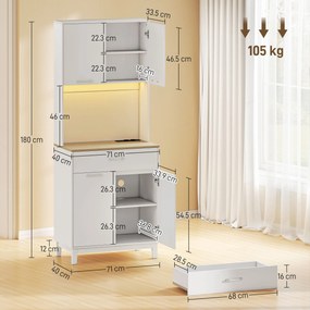 HOMCOM Credență Modernă cu Lumini, Prize USB, 2 Dulapuri și Sertar Alb | Aosom Romania