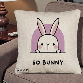 Perna Decorativa So Bunny Kawaii, 40x40 cm, Bej Canapea, Husa Detasabila, Perna Inclusa, BEKZ®