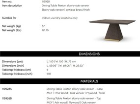 Masa dining design LUX Rexton 150x150cm, Ebony oak veneer