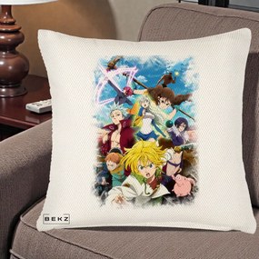 Perna Personalizata Nanatsu no Taizai Cele Sapte Pacate Mortale Anime, 40x40 cm, Crem Reliefat, Husa Detasabila, Perna Inclusa, BEKZ®