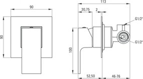 Baterie dus monocomanda incastrata Deante Anemon negru