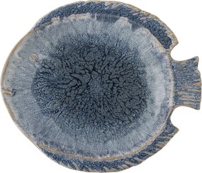 Platou de servire din ceramică albastră, în formă de pește, cu margini neregulate, „Fae", 35,5 x 30,5 x 4,5 cm
