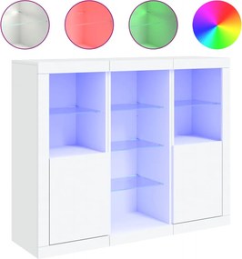 vidaXL Servantă cu lumini LED, 3 buc., alb, lemn prelucrat