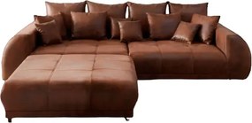 Canapea extensibilă dumonde cu 2 lăzi de depozitare si sezut confortabil din spuma high-density, Verona Madagaskar Brown 310x100 cm cu taburet inclus
