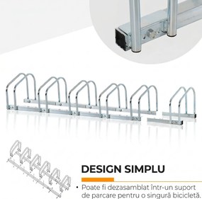 Suport de parcare pentru 6 biciclete din tuburi de otel Q235, 179x33x27cm, argintiu HOMCOM | Aosom Romania