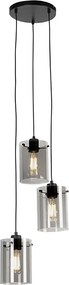 Lampă suspendată de design neagră cu sticlă fumurie cu 3 lumini - Dome