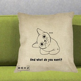 Perna Decorativa And What Do You Want Cat, 40x40 cm, Crem, Husa Detasabila, Perna Inclusa, BEKZ®