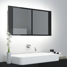 804978 vidaXL Dulap baie cu oglindă & LED negru extralucios 90x12x45 cm acril