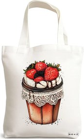 Sacosa de Panza pentru Cumparaturi, Geanta Tote, model Stylish Coffee 3 38 x 34.5 cm, Alba, BEKZ®