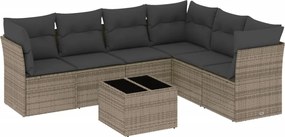 vidaXL Set canapele de grădină, 7 piese, cu perne, gri, poliratan