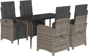 vidaXL Set mobilier de grădină cu perne, 5 piese, gri, poliratan