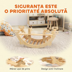 AIYAPLAY Arc Montessori din Lemn pentru Copii 2-4 Ani, Convertibil în Balansoar, Joc de Cățărare, 110x52x45 cm, culoare Lemn | Aosom Romania