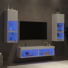 3216615 vidaXL Unități de perete TV cu LED-uri, 6 piese, alb, lemn prelucrat