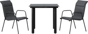 vidaXL Set mobilier de grădină, 3 piese, negru, textilenă și oțel