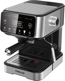 Espressor manual pentru cafea macinata Finlux FEM-1655BS, 1100 W, 20 bar, 1,5 l, Ecran tactil, Bloc termic, Duza de abur, Argintiu/Negru