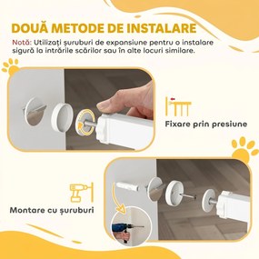 PawHut Poartă de siguranță pentru câini de interior, cu 2 extensii, 76-104 cm, pentru hol și scări, albă | Aosom Romania