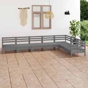 3083016 vidaXL Set mobilier de grădină, 7 piese, gri, lemn masiv de pin