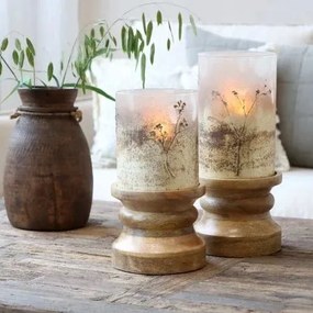Suport pentru lumânare cu decor din flori uscate, H32 cm, "Antique Mocca"