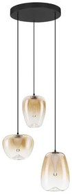 Lustra moderna cu 3 pendule LED, Metal, Sticla, Chihlimbar, OBLO