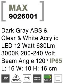 Aplica LED exterior IP65 MAX 16x16cm NVL-9026001