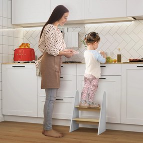 AIYAPLAY Taburet Montessori pentru Copii cu 2 Trepte, Scăunel pentru 3-8 Ani cu Margini Rotunjite, Alb | Aosom Romania