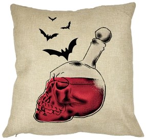 Perna Decorativa cu motiv Sticla Craniu de Halloween 1, 40x40 cm, Husa Detasabila, Burduf