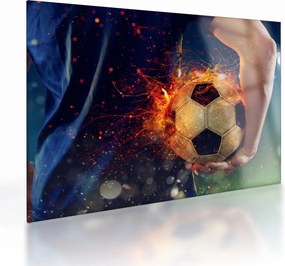 Tablou pe sticlă - Minge de fotbal în flăcări (70x50 cm)