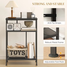 HOMCOM Consolă cu 3 Rafturi din Metal și Lemn, 55x30x81 cm, Negru | Aosom Romania