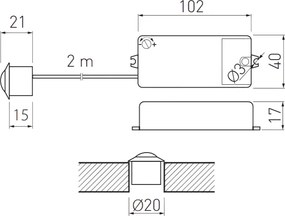 Întrerupător cu senzor de mișcare PIR GTV pentru iluminat LED, 250W, 100-240V AC, IP20, alb, cablu 2 m 250 W, 240 V, 2 m, Alb