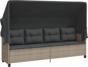 vidaXL Șezlong cu baldachin și perne, gri deschis, poliratan