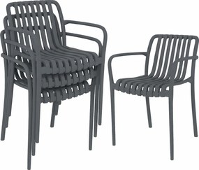 Outsunny Set 4 scaune pentru grădină Scaune stivuibile pentru terasă cu design cu lamele și cotiere, ergonomice Gri închis | Aosom Romania