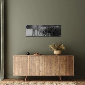Tablou cu elefanți - albnegru (cu ceas) (90x30 cm)