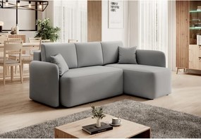 Colțar gri deschis extensibil/cu spațiu de depozitare cu tapițerie din catifea (cu colț pe partea dreaptă/cu șezlong) Hadson – ELTAP