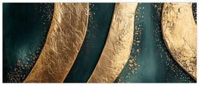 Tablou - Abstracție verde cu auriu I. (120x50 cm)