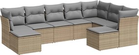 vidaXL Set canapele de grădină, 9 piese, cu perne, bej, poliratan
