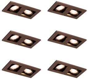 Set de 6 spoturi încastrate bronz închis dreptunghiulare cu 2 lumini reglabile - Qure