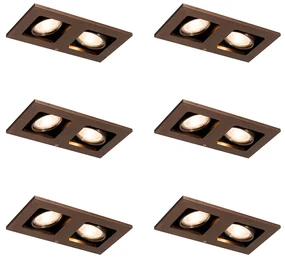 Set de 6 spoturi încastrate bronz închis dreptunghiulare cu 2 lumini reglabile - Qure